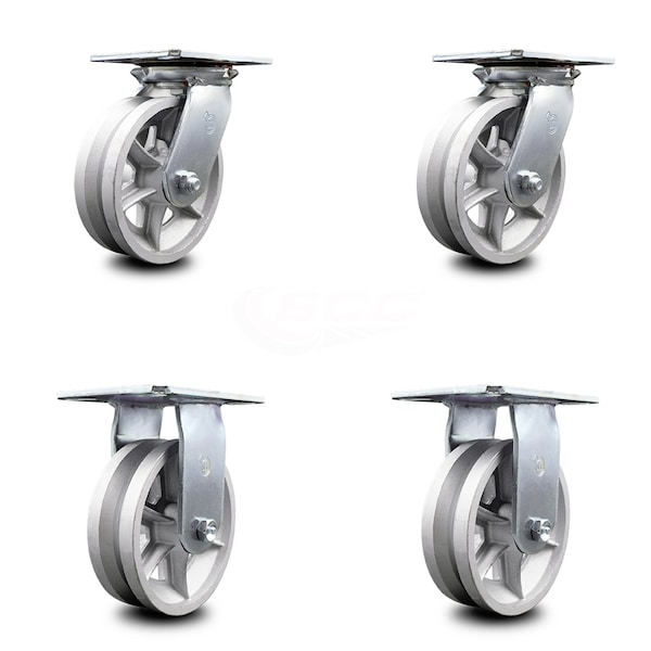 6 Inch V Groove Semi Steel Caster Set with Ball Bearings 2 Swivel 2 Rigid SCC